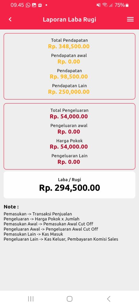 laporan laba rugi ketoko shop resto